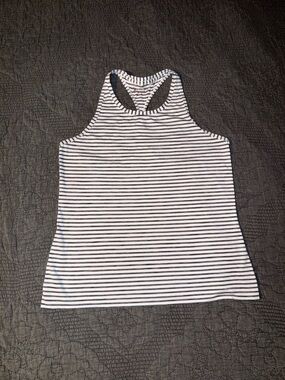 Athleta White and Blue Striped Racerback Tank